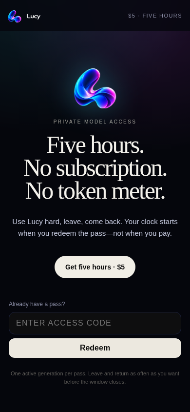 Recovered paid gate + first Lucy blob/chat layer public-mobile.png